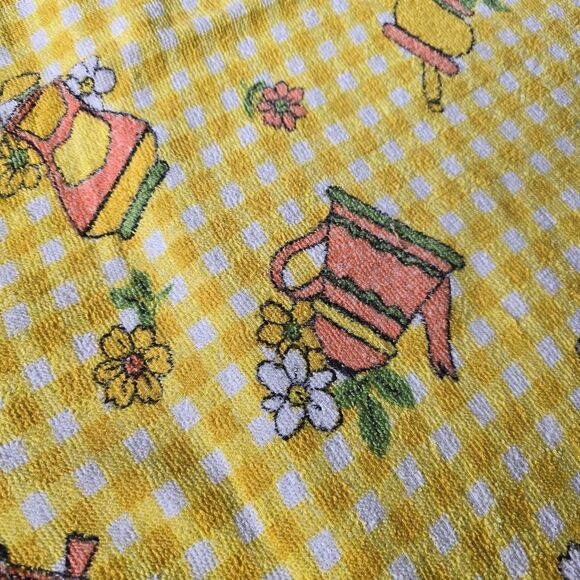Vintage Terry Cloth Tablecloth 70s Kitchen Gold Yellow Check Flowers 51" X 74" - Picture 3 of 6